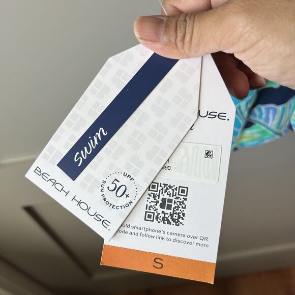 Beach House Swim Cover Up Dress Women Medium Blue Long Sleeve Palm Floral NEW - Picture 7 of 14